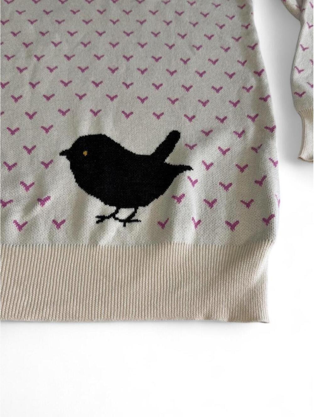 OXKNIT 2XL Beige and Pink Bird Pattern Knit Sweater - Picture 2 of 5